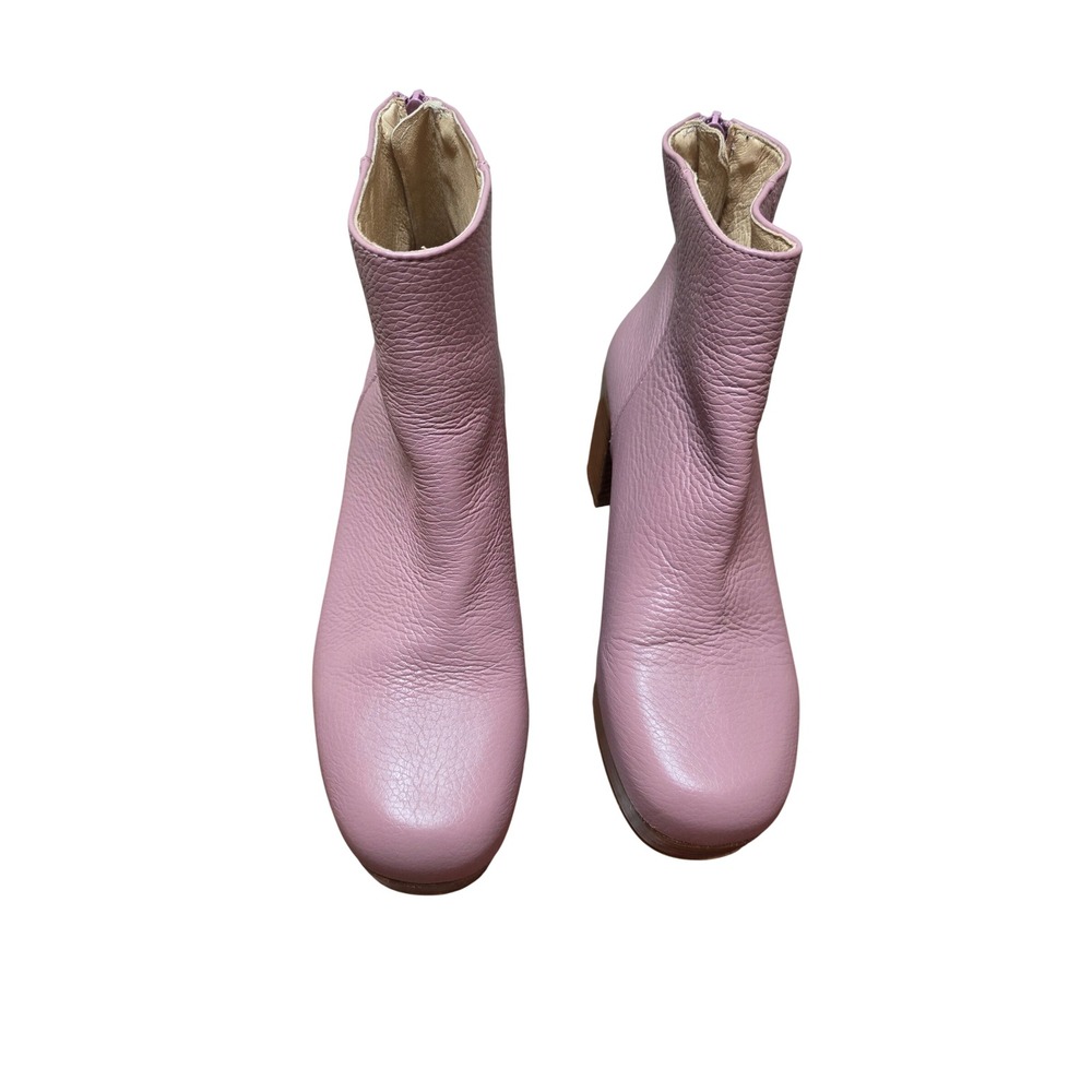 Intentionally Blank Leather Ankle Boot Women 39 Pink Block Heel Square Toe Spain
